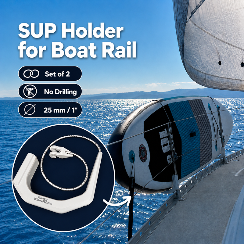 SUP board holder for boat rail – tool-free paddle board rack for sailing yachts and motor boats